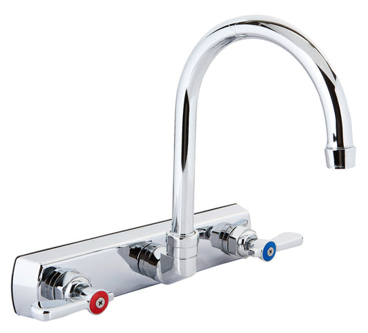 BK Resources BKF-8SM-8G-G Chrome-Plated Brass Optiflow Solid Body Faucet, 8" Gooseneck Spout, 8" O.C. Splash Mount