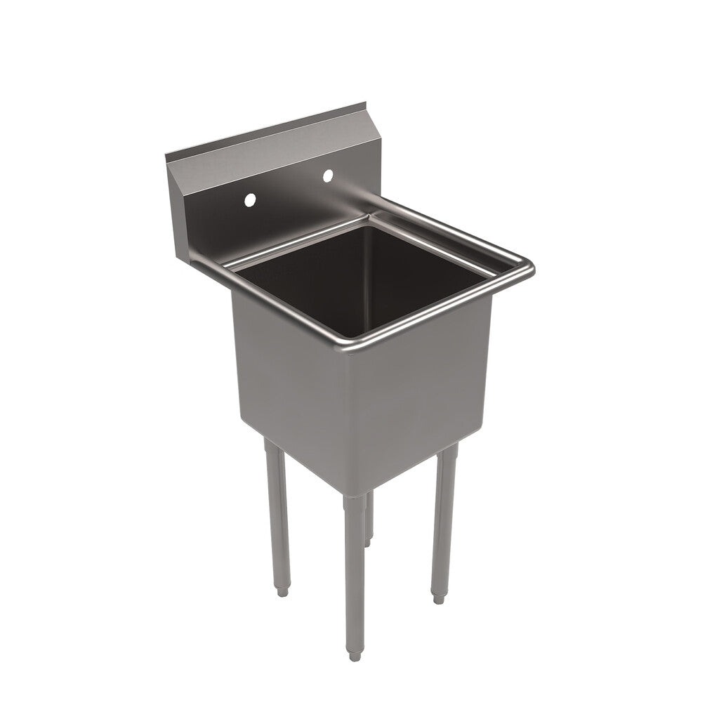 BK Resources BKS-1-15-14S One Compartment Stainless Steel Sink w/ 15L X15W X14D Bowl and Stainless Steel Legs