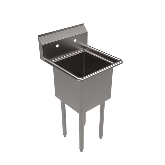 BK Resources BKS-1-15-14S One Compartment Stainless Steel Sink w/ 15L X15W X14D Bowl and Stainless Steel Legs