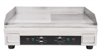 Omcan 41373 Stainless Steel Griddle with Half-Smooth and Half-Ribbed Surface and 23.87"x 16" Cooking Area