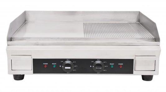 Omcan 41373 Stainless Steel Griddle with Half-Smooth and Half-Ribbed Surface and 23.87"x 16" Cooking Area