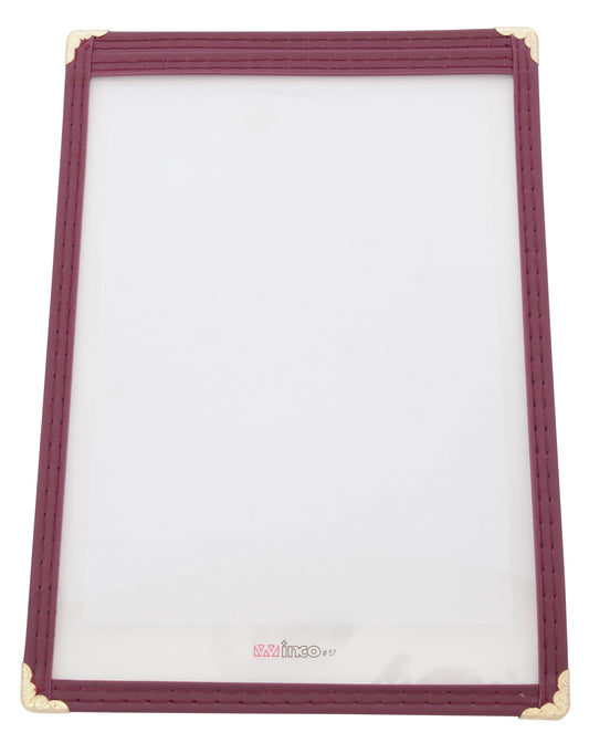 Winco PMC-5U 6-3/8" x 9-3/8" Burgundy Single Menu Cover