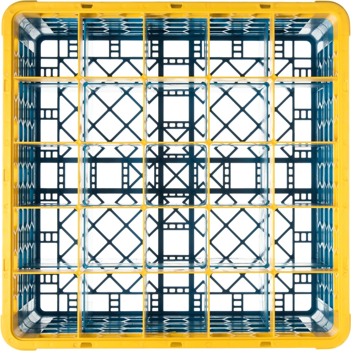 Carlisle RG25-3C411 Yellow-Carlisle Blue 25-Compartment Polypropylene OptiClean Divided Glass Rack with 3 Extenders 8.72"