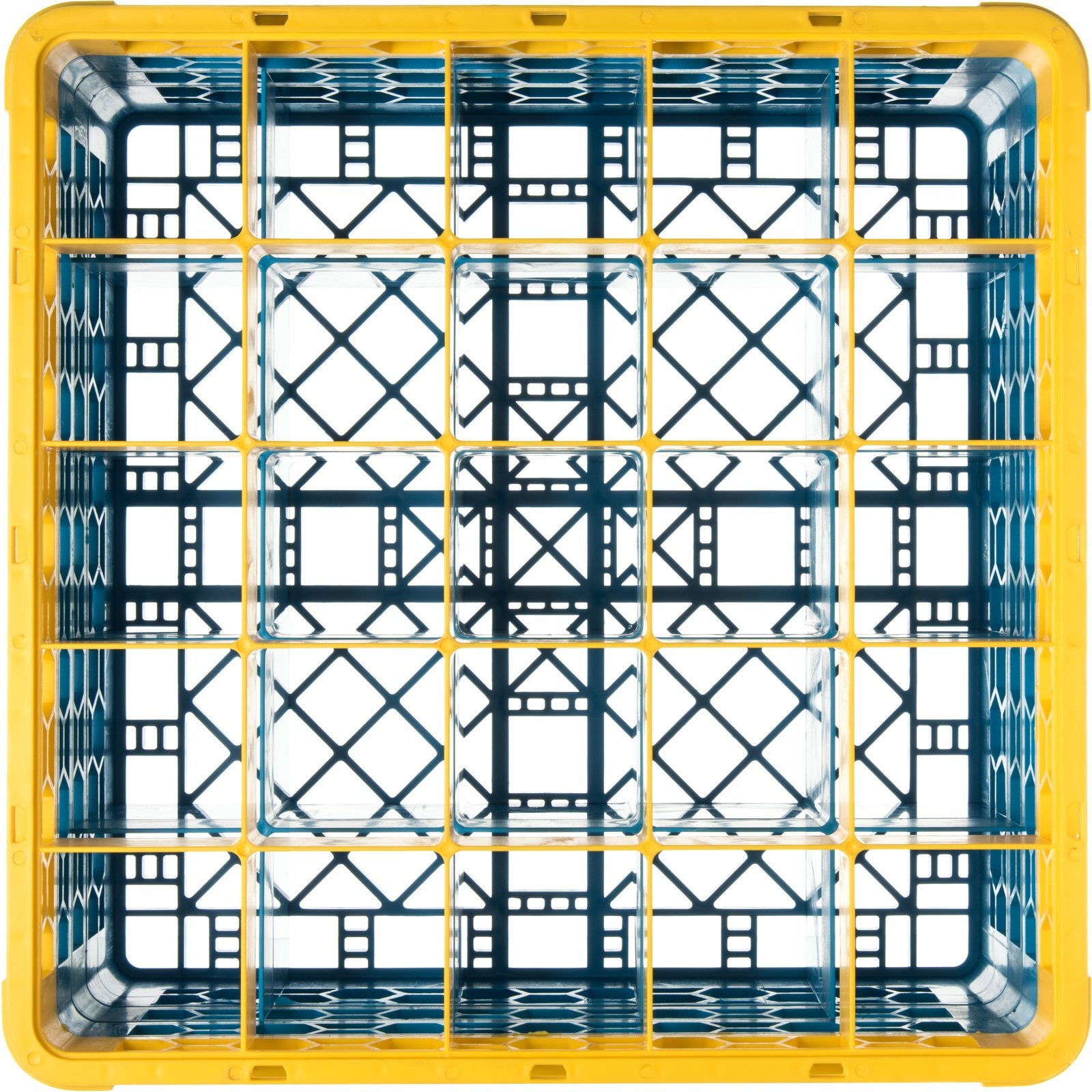Carlisle RG25-3C411 Yellow-Carlisle Blue 25-Compartment Polypropylene OptiClean Divided Glass Rack with 3 Extenders 8.72"