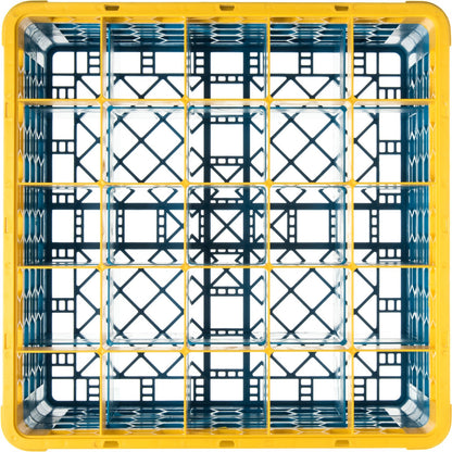 Carlisle RG25-3C411 Yellow-Carlisle Blue 25-Compartment Polypropylene OptiClean Divided Glass Rack with 3 Extenders 8.72"