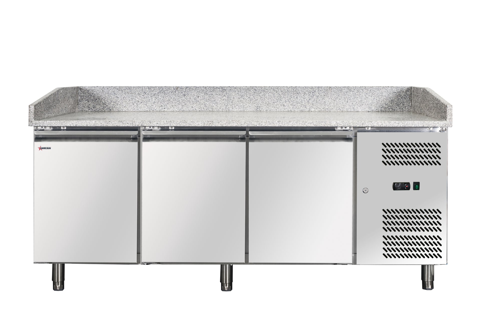 Omcan 41145 80-inch Granite Top Refrigerated Pizza Prep Table with 3 doors