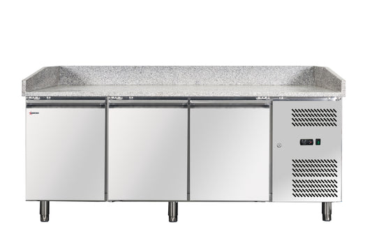 Omcan 41145 80-inch Granite Top Refrigerated Pizza Prep Table with 3 doors