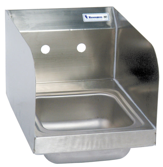 BK Resources BKHS-W-SS-SS Stainless Steel Space Saver Hand Sink Side Splashes 2 Holes 9"x9"x5"