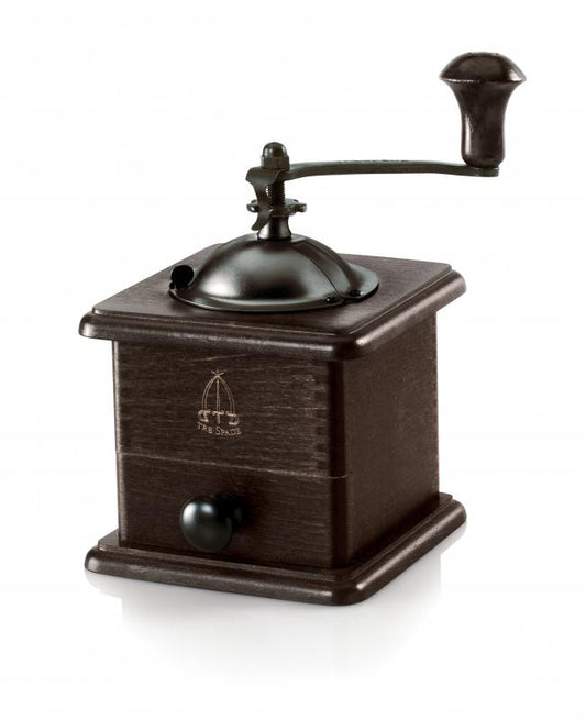 Omcan 43678 Square Dark Beech Wood and Steel Sheet Manual Traditional Coffee Grinder