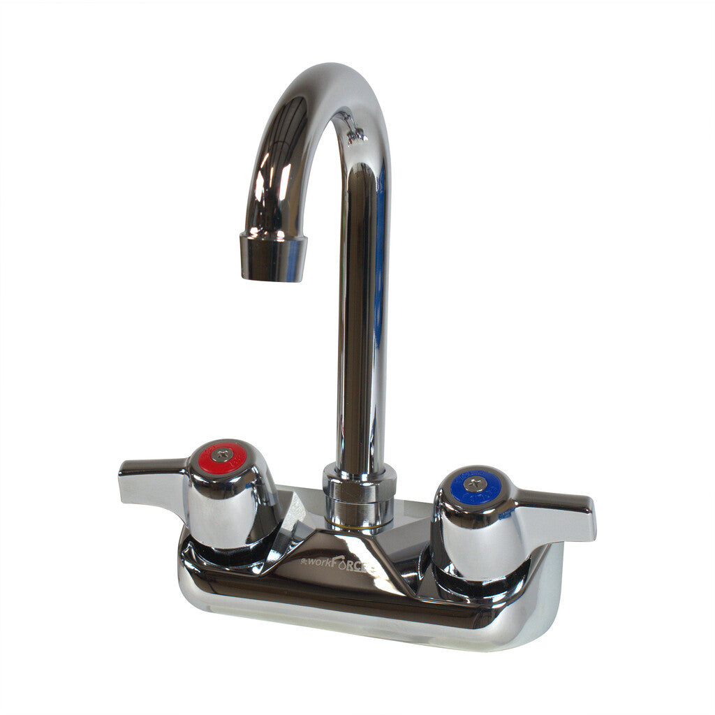 BK Resources BKF-W-3G-G 4" Chrome-Plated Brass O.C. Workforce Splash Mount Faucet W/3.5" Gooseneck Spout