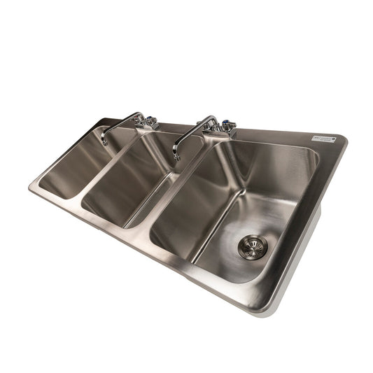 BK Resources DDI3-162012224-P-G 3-Compartment Stainless Steel Dropin Sink w/ 20L X 16W X 12D Bowls& Faucet