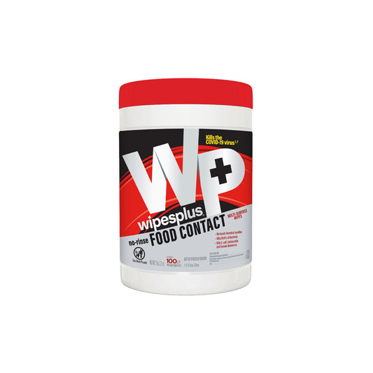 WipesPlus 33808 White No-Rinse Food Contact Multi-Surface Wipes, Canister (12/100s)