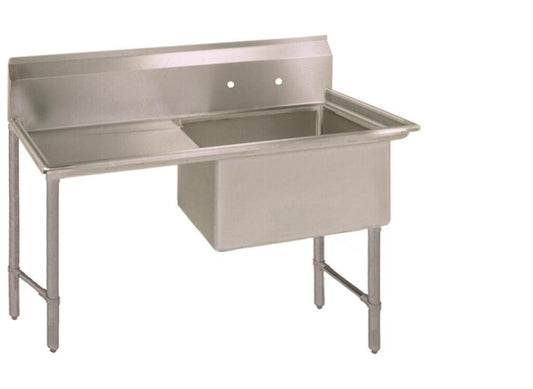 BK Resources BKS6-1-24-14-24LS One Compartment Stainless Steel Sink 10" Riser Left Drainboard 24L X 24W X 14D Bowls