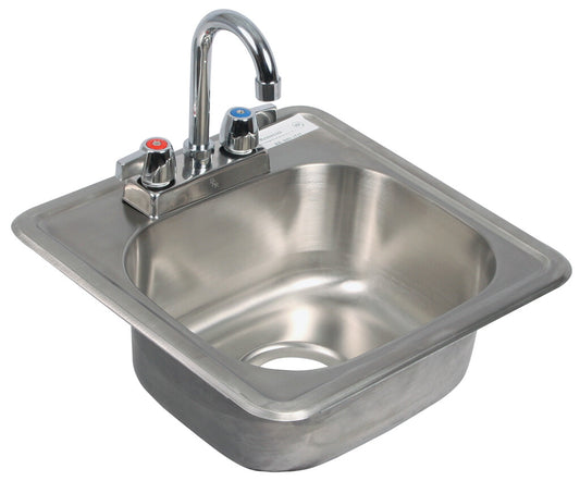 BK Resources BK-DIS-1515-P-G 15"x15" One Compartment Stainless Steel Drop-In Sink w/ Faucet