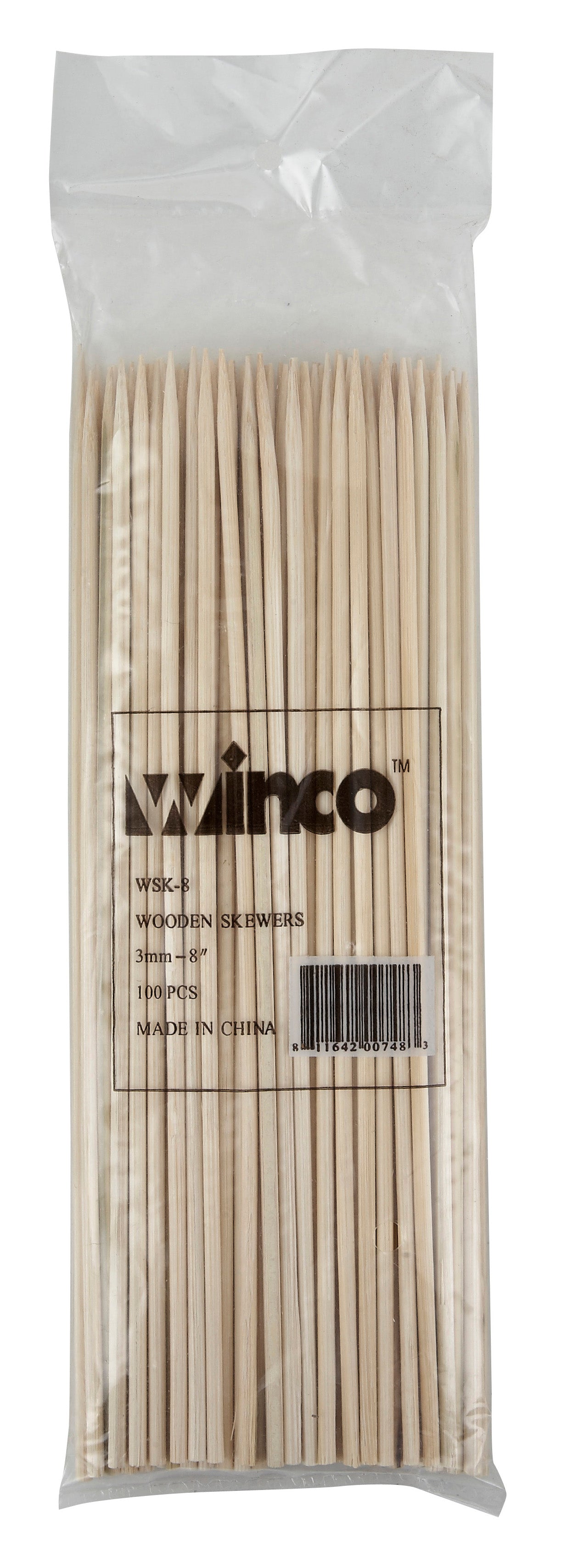 Winco WSK-08 8" Bamboo Skewers (100/bag)