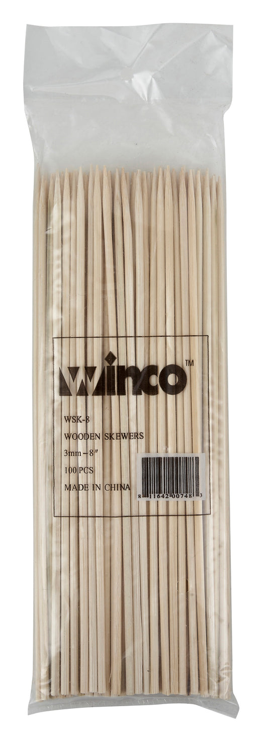 Winco WSK-08 8" Bamboo Skewers (100/bag)