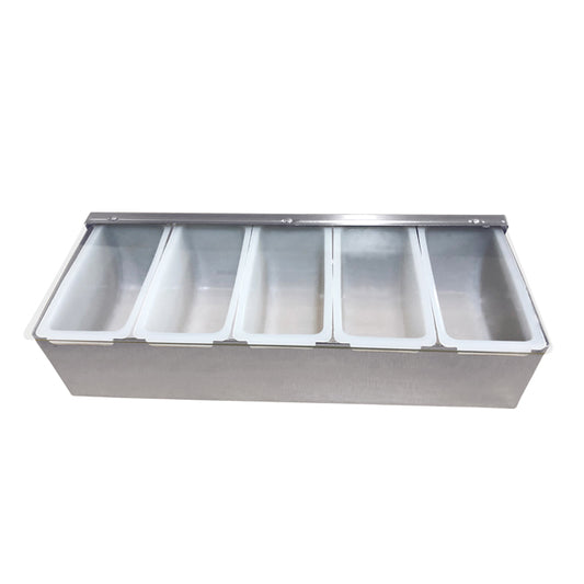 Omcan 80866 5-Compartment Stainless Steel Condiment Holder with Clear Cover