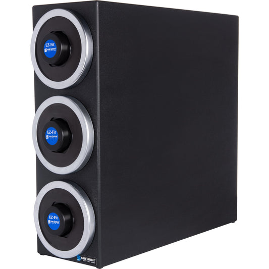 San Jamar C2903 Black 3-Slot EZ-Fit Vertical Countertop Cup Dispenser Cabinet with Metal Trim Ring