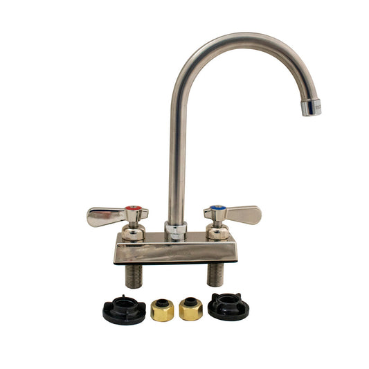 BK Resources EVO-4DM-5G Stainless Steel Evolution 4" Deck Mount Faucet, 5" Gooseneck Spout