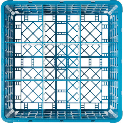 Carlisle RG9-314 Carlisle Blue 9-Compartment Polypropylene OptiClean Divided Glass Rack with 3 Extenders 8.72"