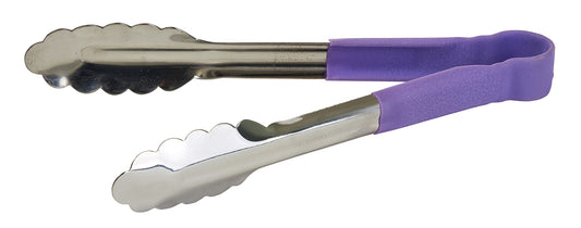 Winco UTPH-9P 9" Purple Stainless Steel Utility Tong, Polypropylene Handle