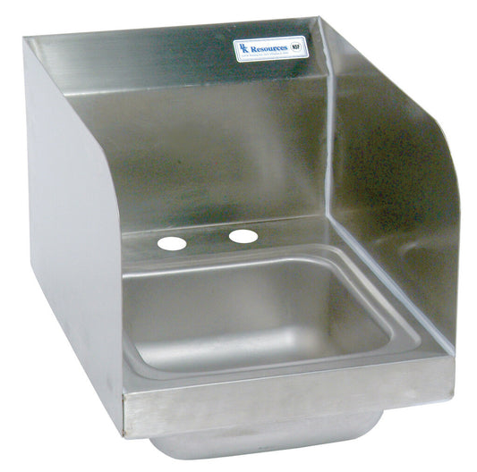 BK Resources BKHS-D-SS-SS Stainless Steel Space Saver Hand Sink, Side Splashes 2 Holes 9"x9" Bowl