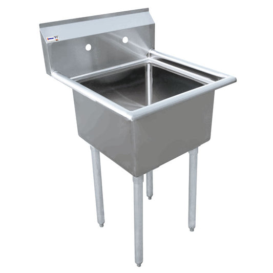 Omcan 43772 18" x 21" x 14" One Tub Sink with 3.5" Center Drain and No Drain Board