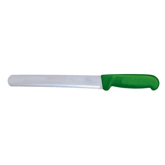 Omcan 12662 10-inch Green Polypropylene Handle Slicer Straight Wave Edge Knife