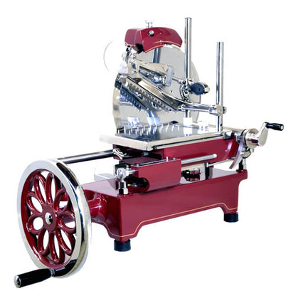Omcan 44375 12-inch Red Manual Volano Slicer with Flower Flywheel Luxury Model