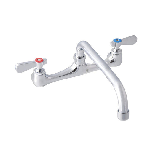 BK Resources BKF-8W-10-G Chrome-Plated Brass Workforce Standard Duty Faucet, 10" Swing Spout, 8" O.C. Splash Mount