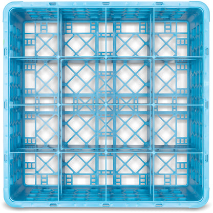 Carlisle RG16-214 Carlisle Blue 16-Compartment Polypropylene OptiClean Divided Glass Rack with 2 Extenders 7.12"