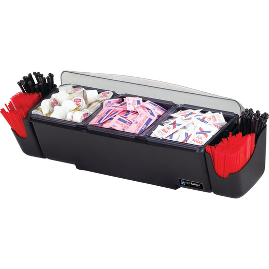 San Jamar BD4003 12 Pint Black 3-Tray The Dome Condiment Center