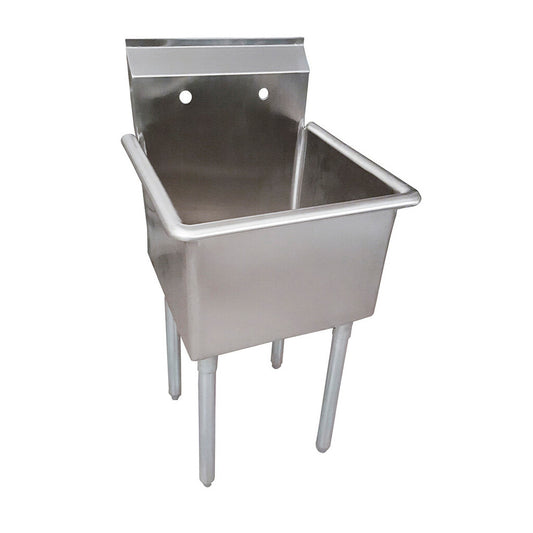BK Resources BKUS-1-18-14 One Compartment Stainless Steel Utility Sink Galvanized Legs 18X18X14D Bowl