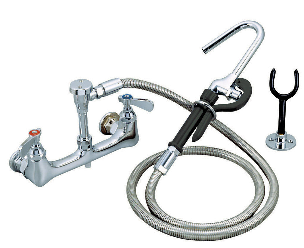 BK Resources BKF-8SMPF-G Optiflow Pot Filler Assembly, 8" O.C. Splash/Wall Mount, 72" SS Braided Hose