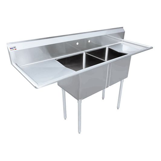 Omcan 43793 24" x 24" x 14" Two Tub Sink with 3.5" Center Drain and Two Drain Boards