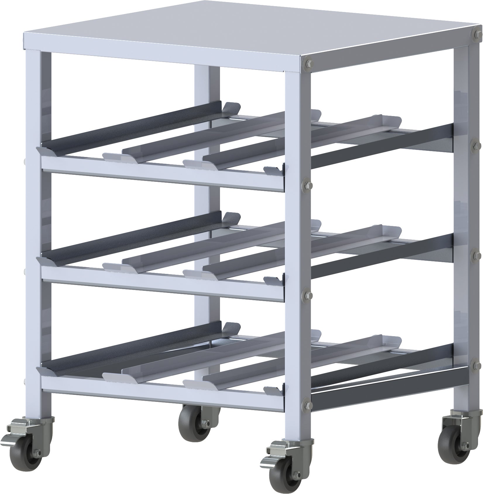 Winco ALCR-3M 3-Tier Aluminum Heavy Duty Mobile Under-Counter Can Storage Rack