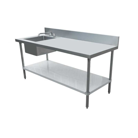 Omcan 43231 30" x 60" All Stainless Steel Table with Left Sink and 6" Backsplash