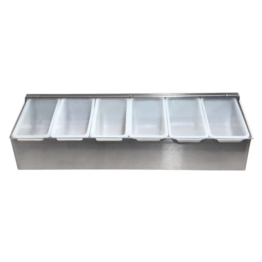 Omcan 80867 6-Compartment Stainless Steel Condiment Holder with Clear Cover