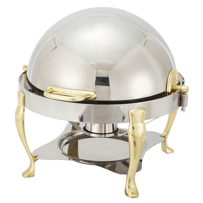 Winco 308A 6 Qt. Gold Accent Stainless Steel Vintage Chafer, Extra Heavyweight