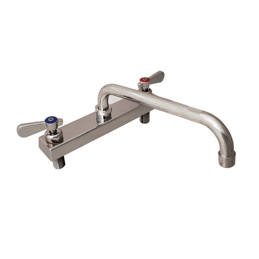 BK Resources EVO-8DM-14 Stainless Steel Evolution 8" Deck Mount Faucet, 14" Swing Spout
