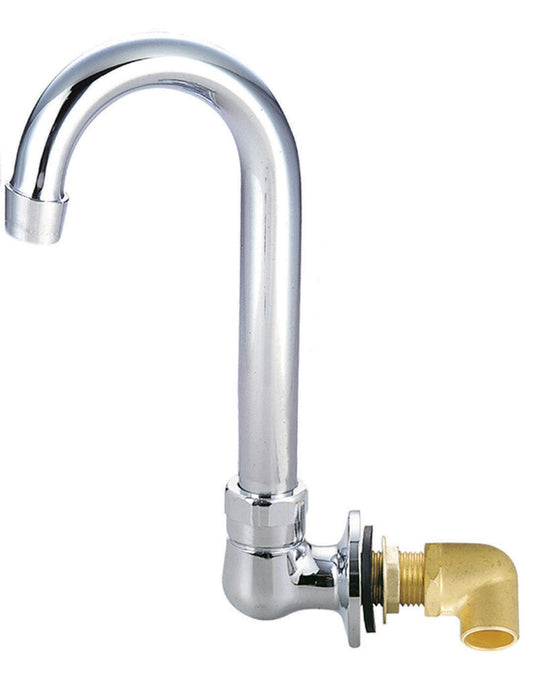 BK Resources BKF-WMB-3G-G Chrome-Plated Brass Faucet, Splash Mount Spout Base, 3" Gooseneck Swivel Spout