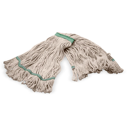 Carlisle 369417B00 Medium Natural Acrylic Fiber 4 Ply Green Band Mop w/ Looped-End