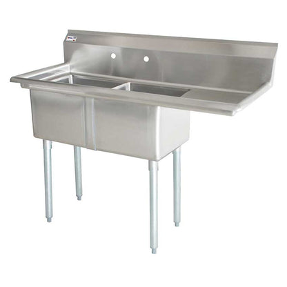 Omcan 43792 24" x 24" x 14" Two Tub Sink with 3.5" Center Drain and Right Drain Board