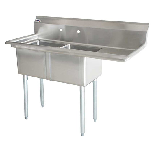 Omcan 43792 24" x 24" x 14" Two Tub Sink with 3.5" Center Drain and Right Drain Board