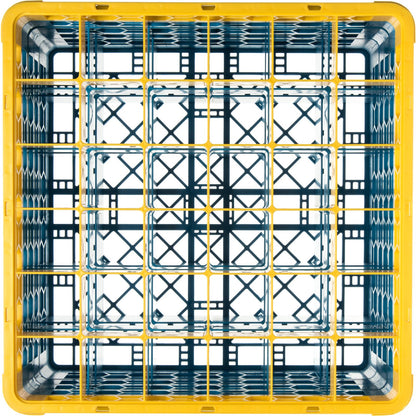 Carlisle RG36-4C411 Yellow-Carlisle Blue 36-Compartment Polypropylene OptiClean Divided Glass Rack with 4 Extenders 10.3"