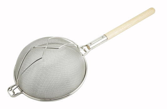 Winco MST-14D 14" Nickel-Plated Reinforced Double Mesh Strainer, Round Handle