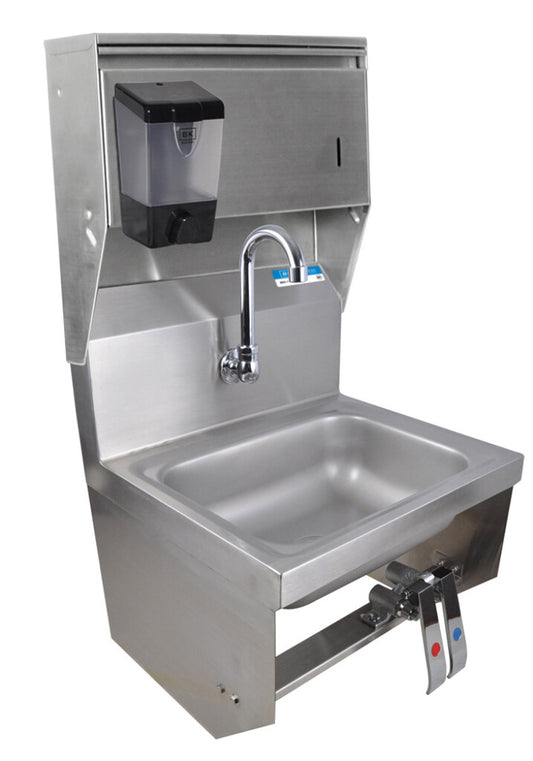 BK Resources BKHS-W-1410-1-4DTDPG Stainless Steel Hand Sink w/ Faucet, Towel Disp, Knee Valve, 1 Hole