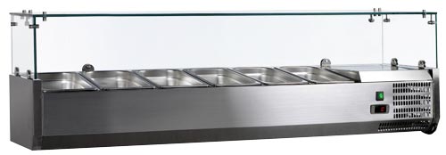 Omcan 41937 59-inch Refrigerated Topping Rail with Glass Guard