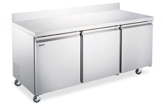 Omcan 50100 7 cu.ft / 481L 72-inch 3-Door Worktop Refrigerator With Backsplash