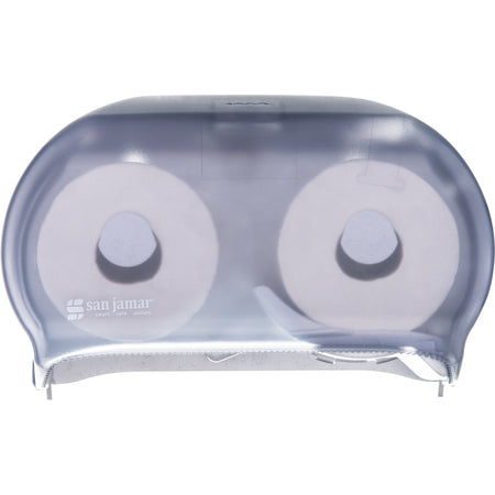 San Jamar R3600TBL Arctic Blue Dual Classic Versatwin Standard Roll Tissue Dispenser, 1.5" core